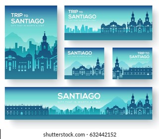 Set of Santiago landscape country ornament travel tour concept. Culture traditional, magazine, book, poster, abstract, element. Vector decorative ethnic greeting card or invitation background