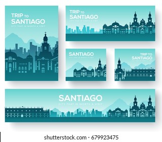 Set of Santiago landscape country ornament travel tour concept. Culture traditional, magazine, book, poster, abstract, element. Vector decorative ethnic greeting card or invitation background