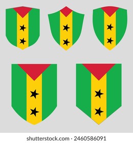 Set of Sao Tome and Principe Flag in Shield Shape