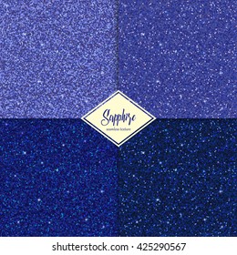 Set Of Sapphire Texture With Shine, Glossy Confetti, Glitter Background. Vector Illustration, Seamless Pattern, Glamour Style For Your Design, Invitation, Festive, Party, Holidays, Xmas, Wedding