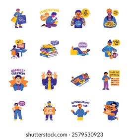 Set of Sarcastic Characters Flat Style Stickers 