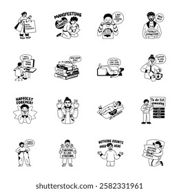 Set of Sarcastic Characters Glyph Style Stickers 