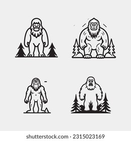 Satz von Sasquatch Bigfoot Yeti Silhouette, Vektorgrafik einzeln auf weißem Hintergrund