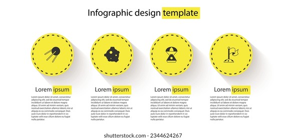 Set Satellite, Asteroid, Space capsule and Moon with flag. Business infographic template. Vector