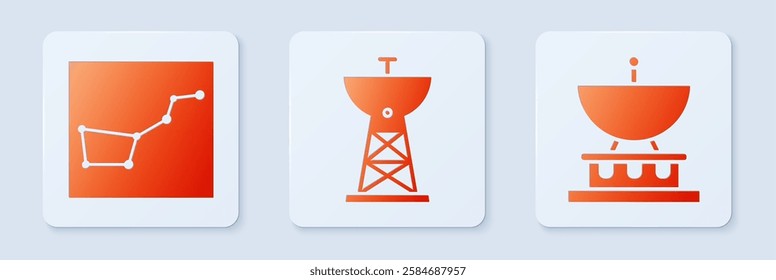 Set Satellite dish, Great Bear constellation and Satellite dish. White square button. Vector