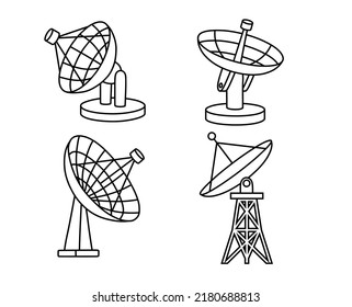 set of Satellite dish icon in outline style on a white background.