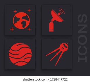 Set Satellite, Earth globe, Radar and Planet icon. Vector