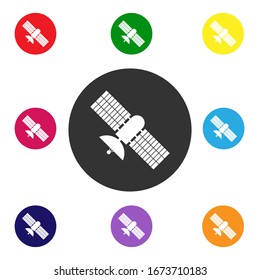 set of satellite Icons with an antenna and solar panels. Simple flat design for logos, apps and websites.
