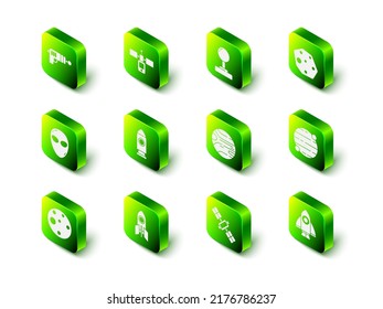 Set Satellite, Joystick, Asteroid, Planet, Rocket ship,  and  icon. Vector