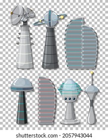 Set of satellite objects and elements on  illustration