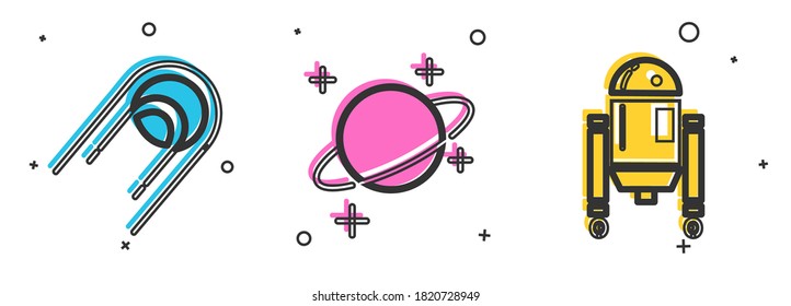 Set Satellite, Planet and Robot icon. Vector