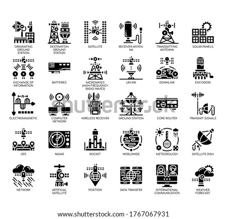 Set of satellite thin line and pixel perfect icons for any web and app project. 