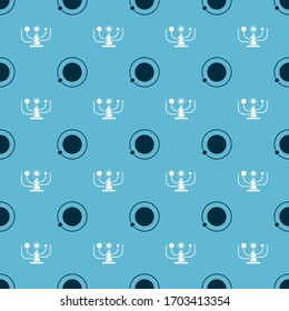 Set Satellites orbiting the planet Earth and Solar system on seamless pattern. Vector