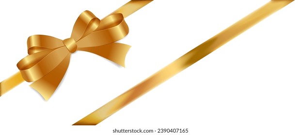 Set of satin decorative golden bows. Shiny golden satin ribbon and gold bow