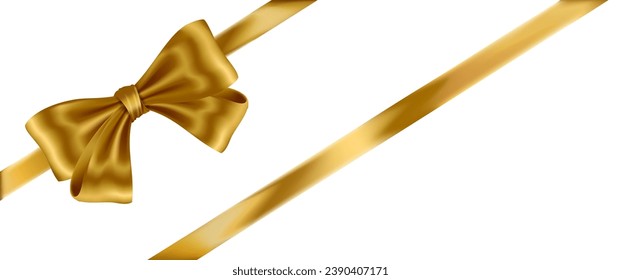 Set of satin decorative golden bows. Shiny golden satin ribbon and gold bow