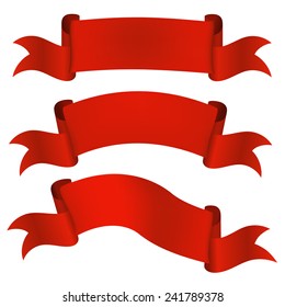 Set satin red ribbons isolated on white background. Vector illustration.