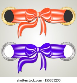 A set of satin ribbons anchored to the ring and tied a beautiful bow. Vector illustration.