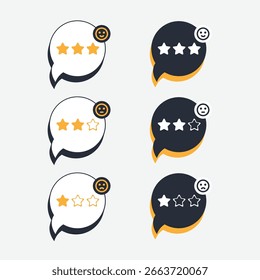 Set satisfaction 3 stars icon. Three stars customer product rating review flat icon for apps and websites collection