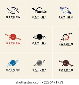 set of saturn planet logo vector icon