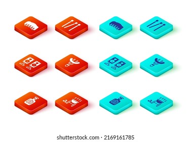 Set Sauce bottle, Barbecue grill, Stereo speaker, Sausage on the fork, Matches and Grilled pork bbq ribs icon. Vector