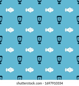 Ponga la botella de Sauce y el pescado en un patrón impecable. Vector