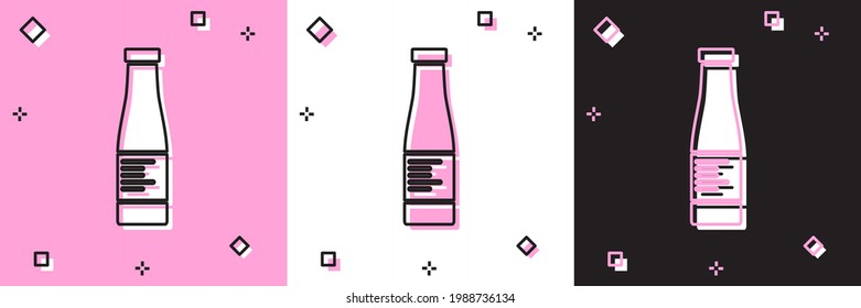 Set Sauce bottle icon isolated on pink and white, black background. Ketchup, mustard and mayonnaise bottles with sauce for fast food.  Vector