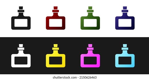 Set Sauce bottle icon isolated on black and white background. Ketchup, mustard and mayonnaise bottles with sauce for fast food. Vector