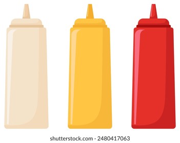 Conjunto de botella de salsa aislado sobre fondo blanco.