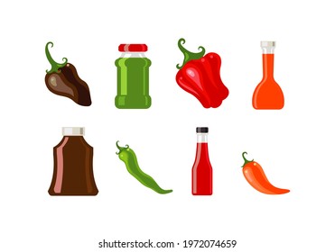 set of sauce and chili icons vector