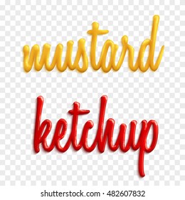 Set Of Sauce Words By Mustard And Ketchup Vector Illustration