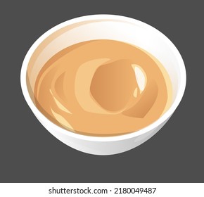 set of sauces in neat white saucers. realistic stylized white saucers are filled with colorful appetizing sauces