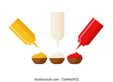 A set of sauces on a white background. Cartoon design.
