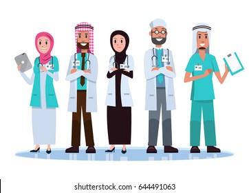 Set of Saudi Arab Medical team concept.  flat character design .Vector illustration