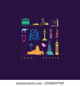 conjunto de iconos de Arabia Saudita ilustración de Vectores Libres de regalías arte para el logotipo, camiseta, Anuncio, diseño de tarjeta