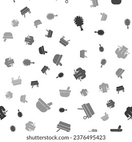 Set Sauna broom, bucket and ladle, Massage and Mortar pestle on seamless pattern. Vector