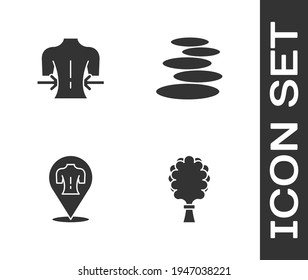 Set Sauna broom, Massage,  and Stack hot stones icon. Vector