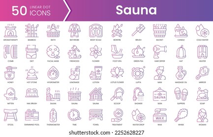Set of sauna icons. Gradient style icon bundle. Vector Illustration