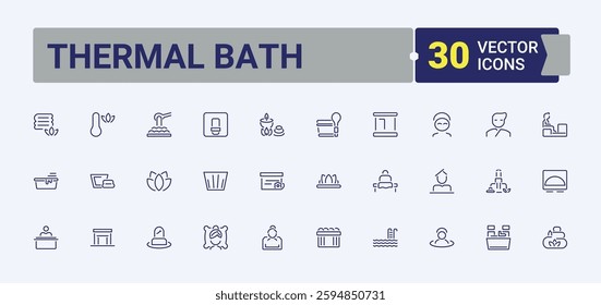 Set of Sauna line icons. Containing beauty care, thermal bath, accessories, beauty, axe, body and more. Outline icon. Minimalist editable vector stroke.