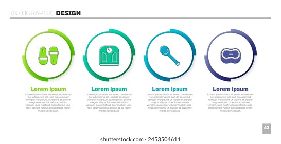 Set Sauna slippers, Bathroom scales, ladle and Bar of soap. Business infographic template. Vector