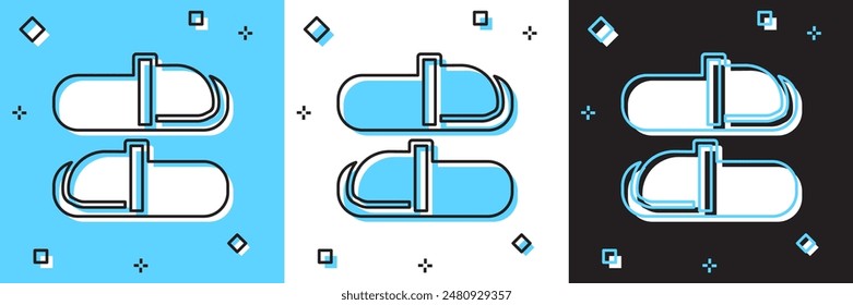 Set Sauna slippers icon isolated on blue and white, black background.  Vector