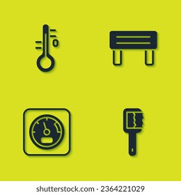 Set Sauna thermometer, brush,  and wood bench icon. Vector