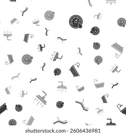 Set Sauna thermometer, Sunbed and umbrella, Bathtub and Shower head on seamless pattern. Vector