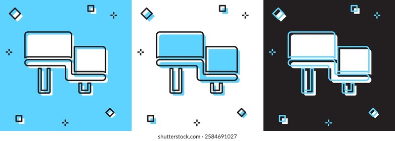 Set Sauna wood bench icon isolated on blue and white, black background.  Vector