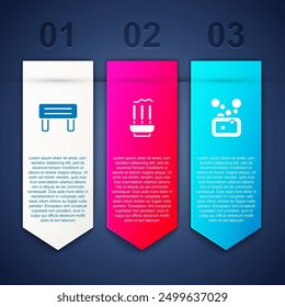Set Sauna wood bench, Incense sticks and Bar of soap. Business infographic template. Vector