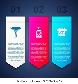 Coloca la salchicha en el tenedor, el abridor de botellas y la camiseta de cerveza. Plantilla de infografía de negocios. Vector