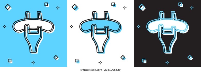 Set Sausage on the fork icon isolated on blue and white, black background. Grilled sausage and aroma sign.  Vector