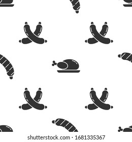 Set Sausage, Roasted turkey or chicken and Crossed sausage on seamless pattern. Vector