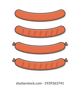 Set Of Sausage Vector Icon Illustration. Fresh Sausage Flat Icon. Grilled Sausage