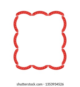 Set of sausages in the shape of a square. Sausage square frame on white background. Flat vector illustration.
