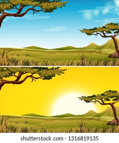 Set Of Savanna Landscape Illustration